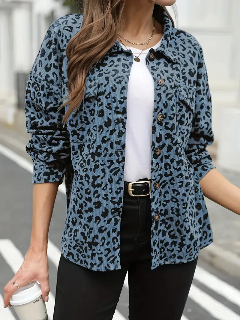 Damen Oversize Hemdjacke im Cord‑Look mit Leopardenprint Nord Taschen