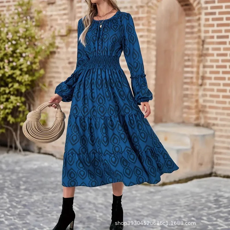 Damen Midikleid mit elastischem Smokbund, Stufenrock und Trompetenärmeln Nord Taschen