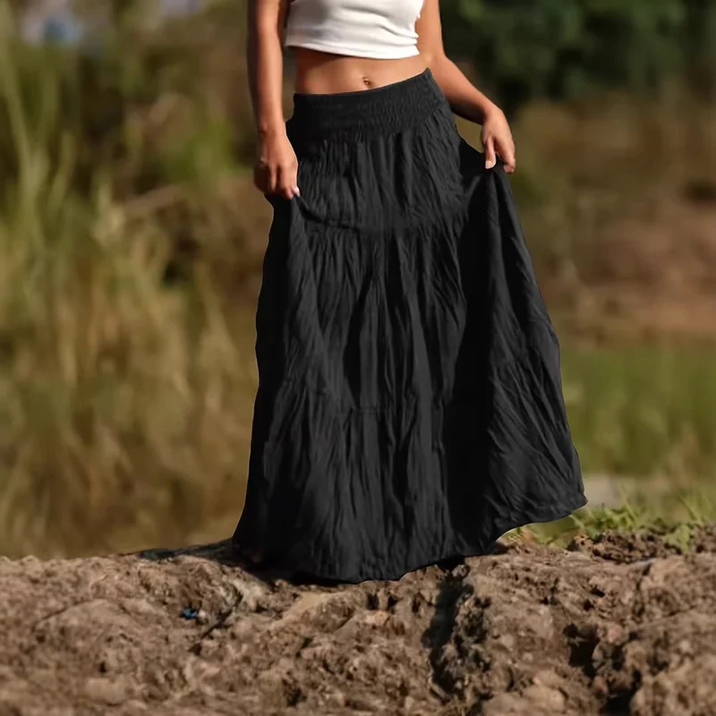 Damen Maxirock mit Stufen, gerafftem Smokbund und luftigem Crinkle-Stoff Nord Taschen