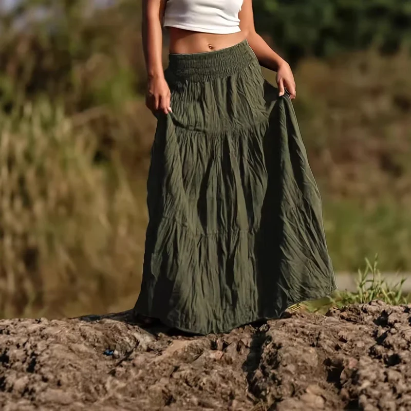 Damen Maxirock mit Stufen, gerafftem Smokbund und luftigem Crinkle-Stoff Nord Taschen