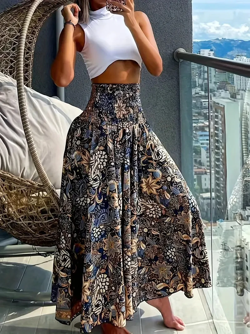 Damen Maxirock mit hohem Smokbund und floraler Paisley‑Optik Nord Taschen