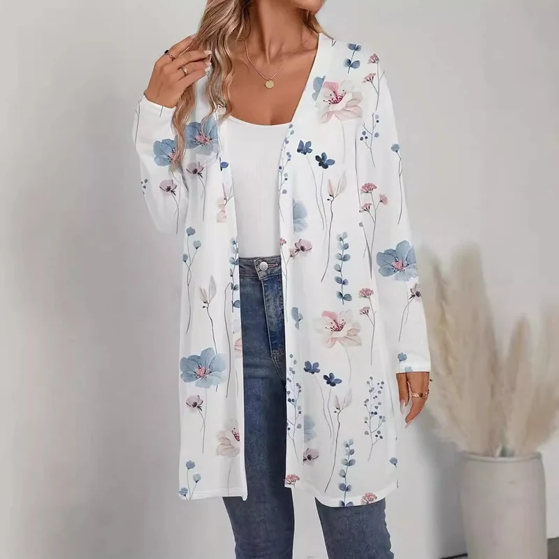Damen Floraler Longline-Cardigan mit offenem Schnitt und leichtem Viskose-Mix Nord Taschen