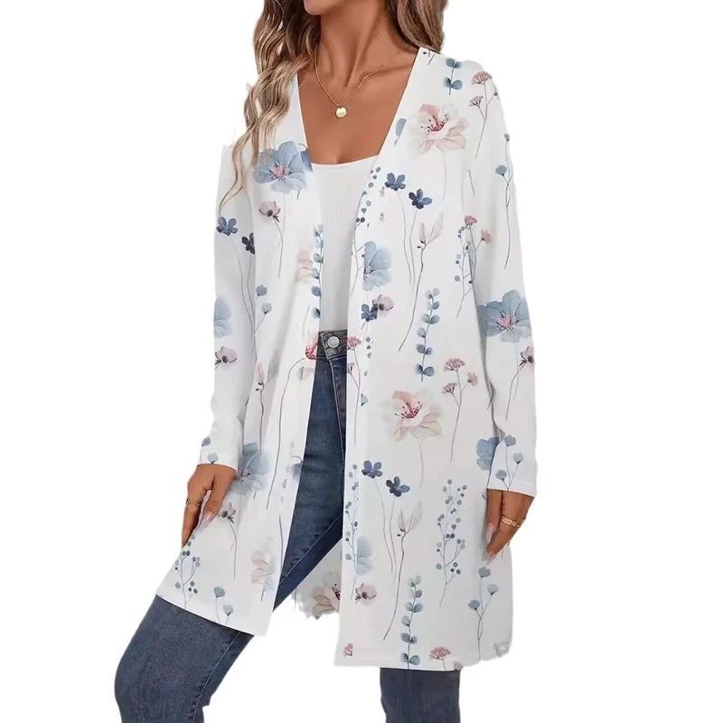Damen Floraler Longline-Cardigan mit offenem Schnitt und leichtem Viskose-Mix Nord Taschen