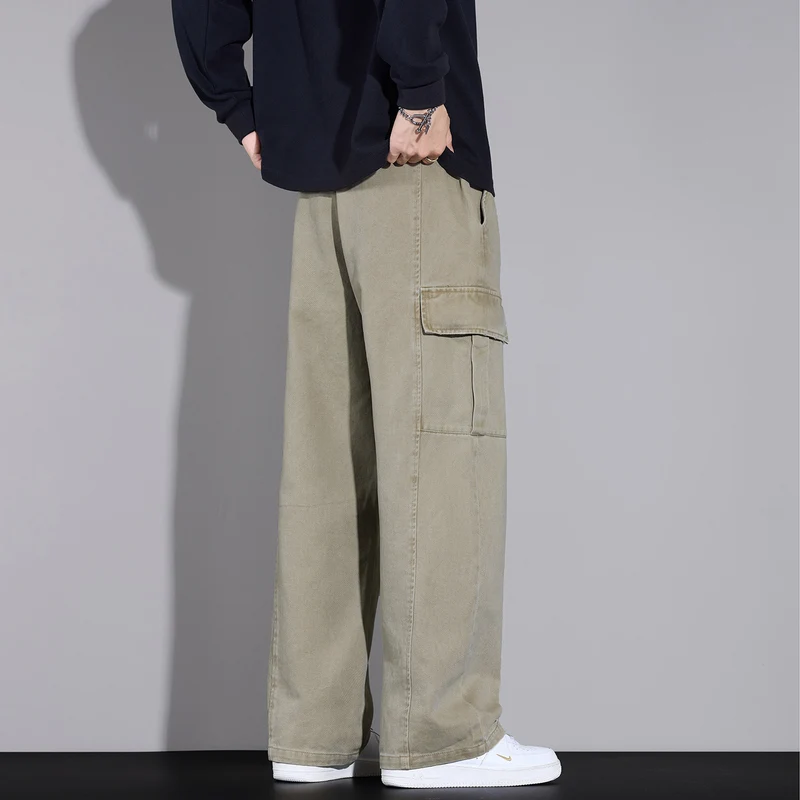 Herren Weite Cargo-Hose aus gewaschener Baumwolle mit Tunnelzug und Multifachtaschen Nord Taschen