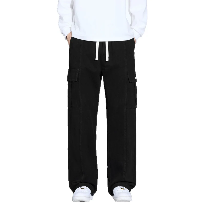 Herren Weite Cargo-Hose aus gewaschener Baumwolle mit Tunnelzug und Multifachtaschen Nord Taschen