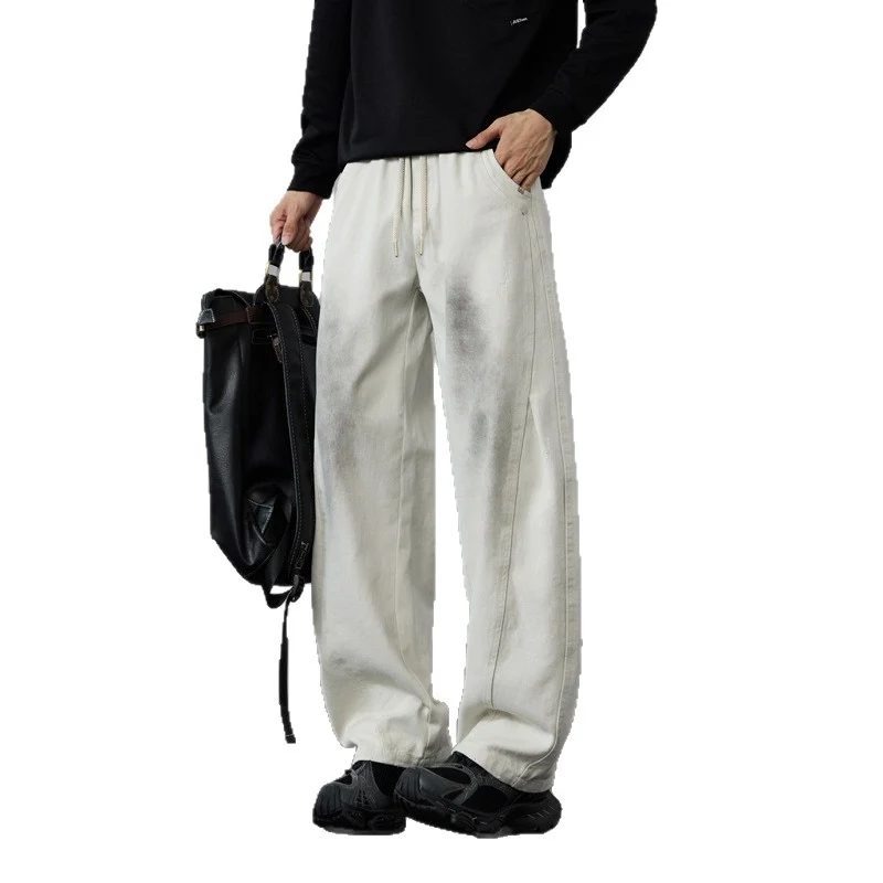 Herren Weite Baumwoll-Drawstring-Hose im Vintage-Waschlook Nord Taschen