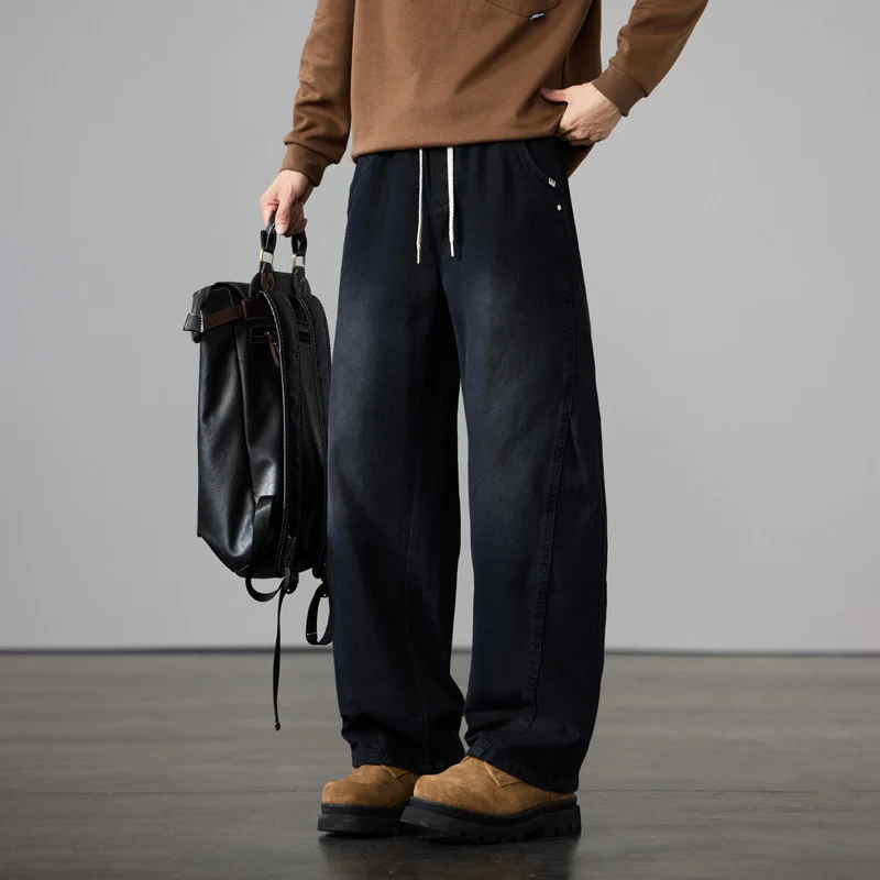 Herren Weite Baumwoll-Drawstring-Hose im Vintage-Waschlook Nord Taschen