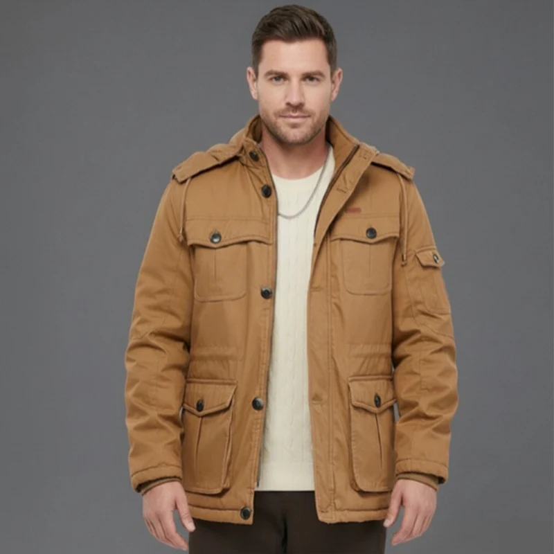Herren Wattierte Winterparka mit Kapuze und multifunktionalen Taschen Nord Taschen