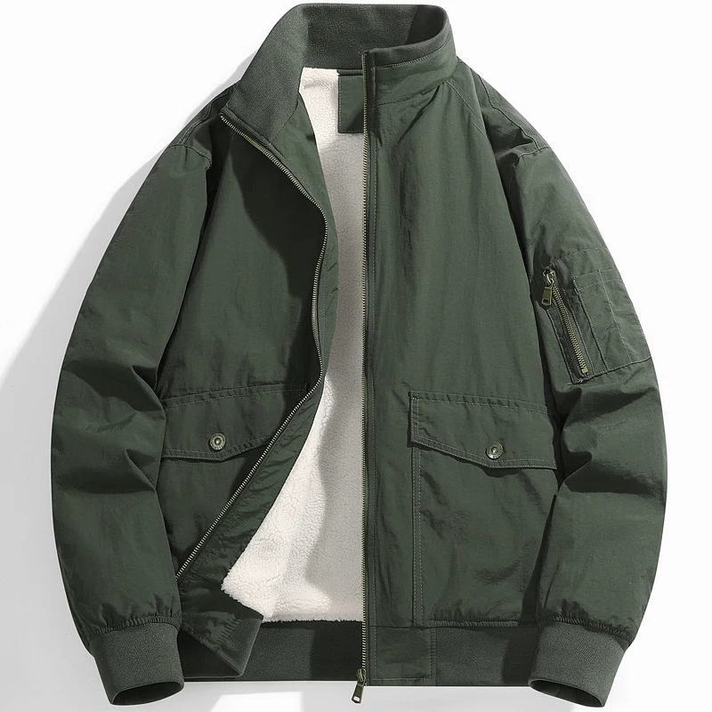 Herren Utility-Fliegerjacke mit Teddyfutter, Stehkragen und Ärmel-Tasche Nord Taschen