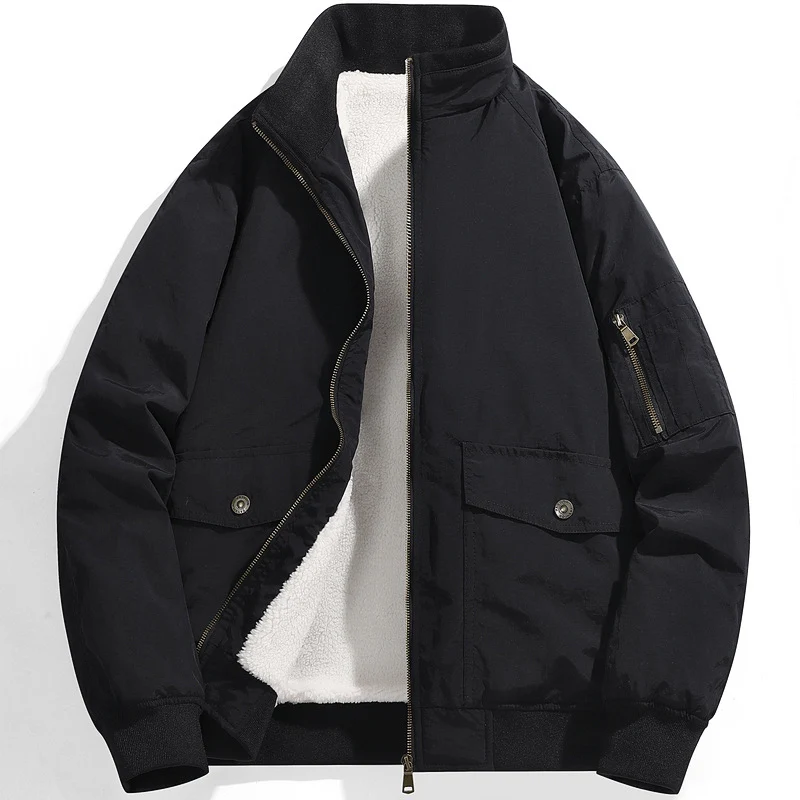 Herren Utility-Fliegerjacke mit Teddyfutter, Stehkragen und Ärmel-Tasche Nord Taschen