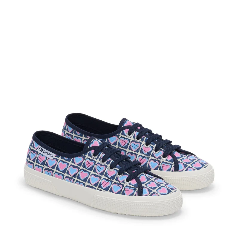 3750 HEART CROCHET PRINT LEGGERA - Le Superga - Low Cut - Woman - Blue Md Cobalt-Azure-Pink