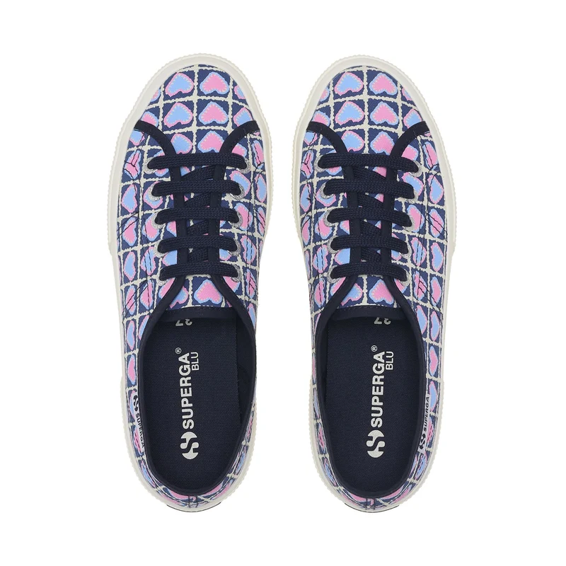 3750 HEART CROCHET PRINT LEGGERA - Le Superga - Low Cut - Woman - Blue Md Cobalt-Azure-Pink