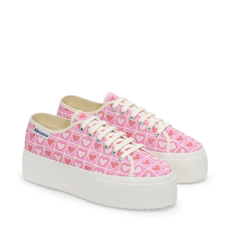 3790 PLATFORM HEART CROCHET PRINT LEGGERA - Lady Shoes - Wedge - Woman - Pink-Beige-Coral