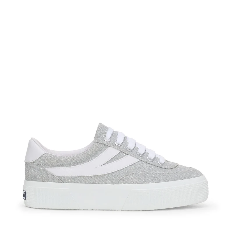 3740 PLATFORM JERSEY LAME BLOCKS LEGGERA - Lady Shoes - Wedge - Woman - Grey Silver-White