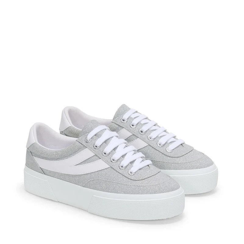 3740 PLATFORM JERSEY LAME BLOCKS LEGGERA - Lady Shoes - Wedge - Woman - Grey Silver-White
