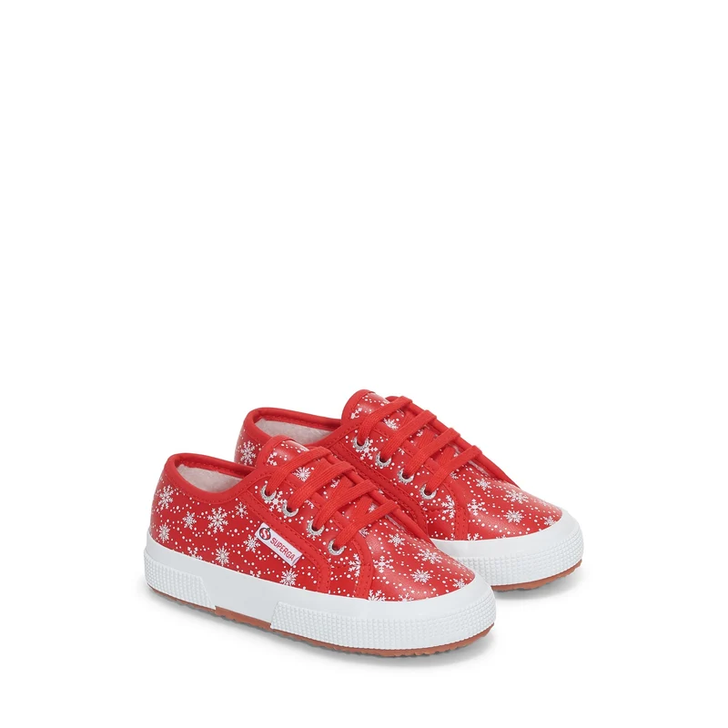 2750 KIDS VEGAN MATERIAL SNOWFLAKES - Le Superga - Low Cut - Kid unisex - Red-Snowflakes