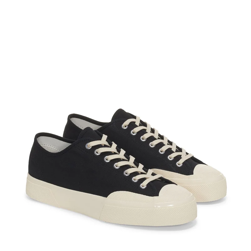 2432 WORKS LOW CUT COTTON CANVAS - Sneakers - Low Cut - Unisex - Black-Off White