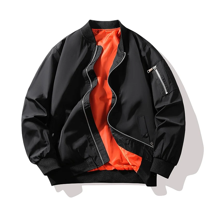 Herren Bomberjacke im Fliegerstil mit kontrastfarbenem Innenfutter, Ärmel‑Reißverschlusstasche & Rippenbündchen Nord Taschen