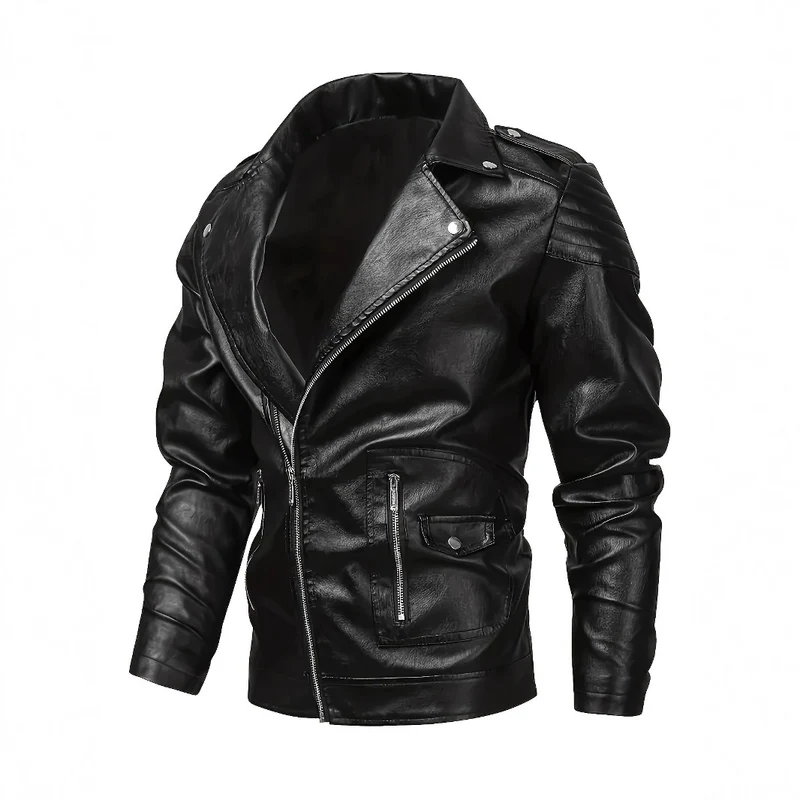 Herren Bikerjacke aus Lederimitat mit asymmetrischem Reißverschluss und gepolsterten Schultereinsätzen Nord Taschen