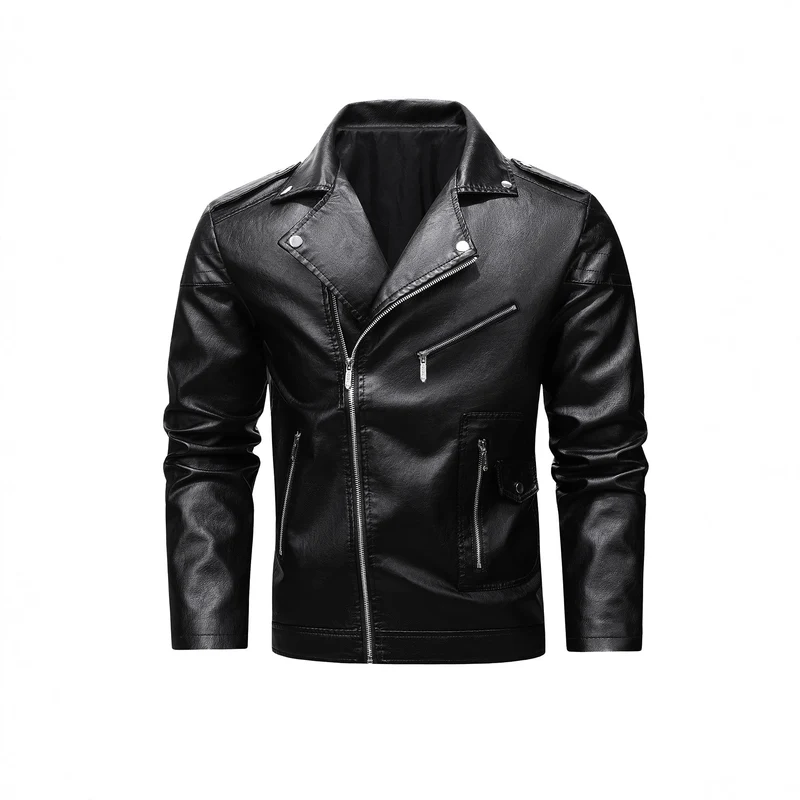 Herren Bikerjacke aus Kunstleder mit asymmetrischem Reißverschluss und gesteppter Schulterpartie Nord Taschen