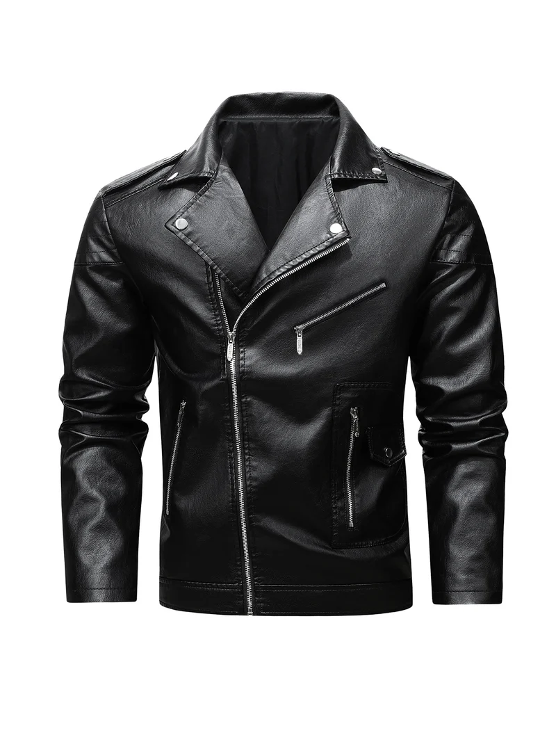 Herren Bikerjacke aus Kunstleder mit asymmetrischem Reißverschluss und gesteppter Schulterpartie Nord Taschen