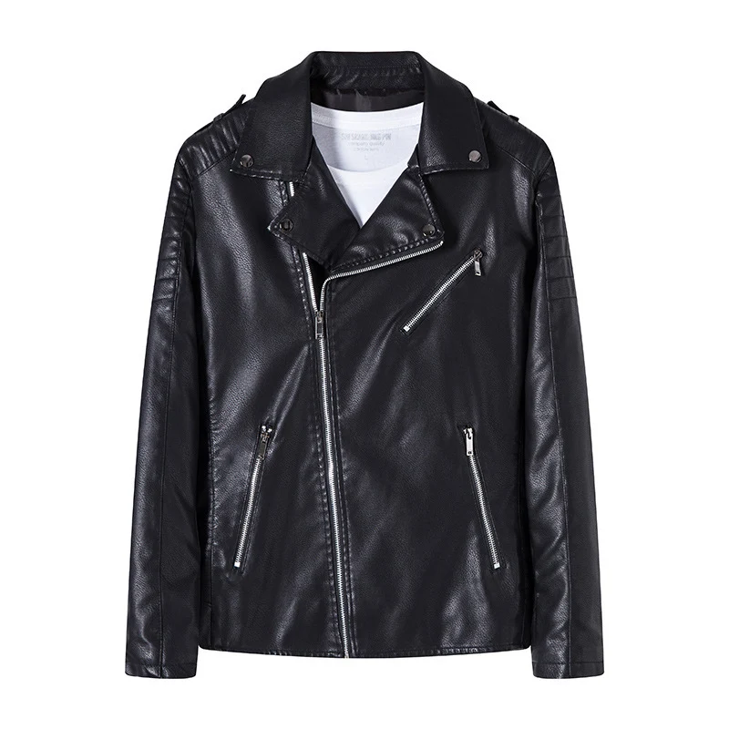 Herren Bikerjacke aus hochwertigem Kunstleder im Slim‑Fit mit schrägem Reißverschluss und gesteppter Schulterpartie Nord Taschen