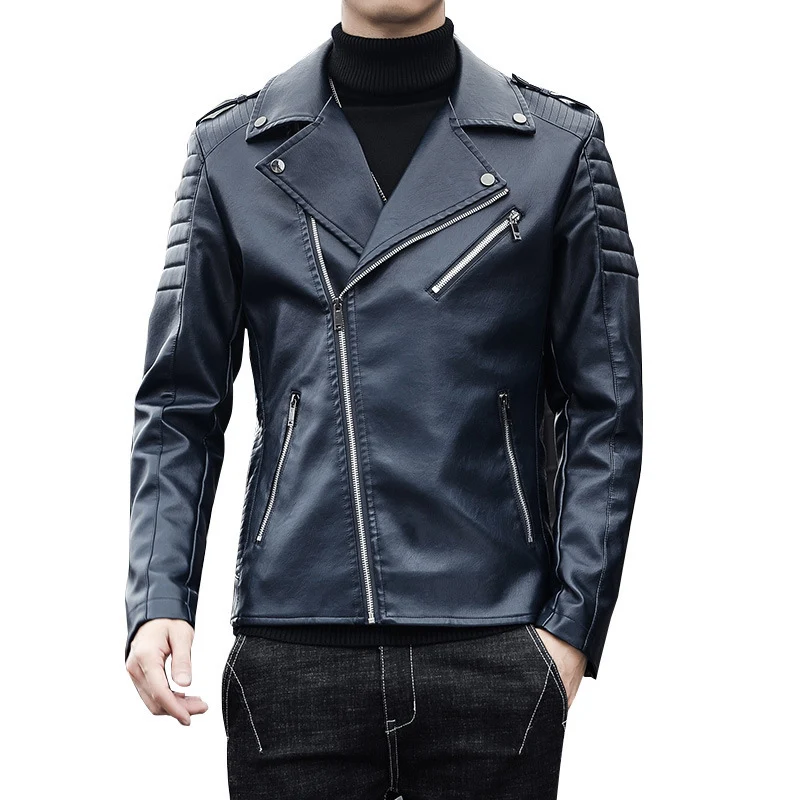 Herren Bikerjacke aus hochwertigem Kunstleder im Slim‑Fit mit schrägem Reißverschluss und gesteppter Schulterpartie Nord Taschen