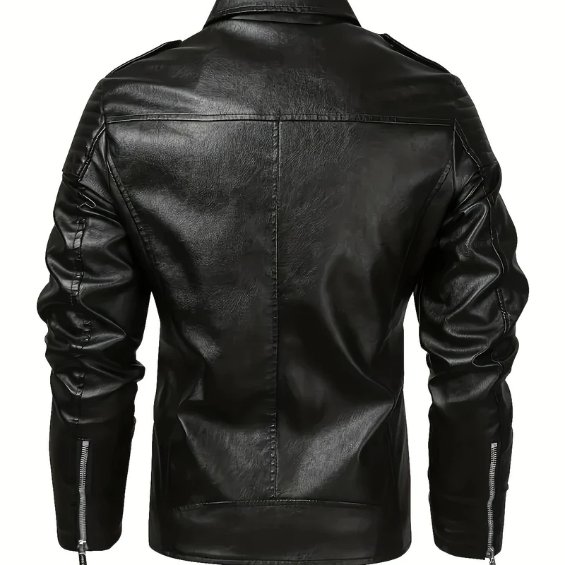Herren Asymmetrische Bikerjacke aus Kunstleder mit gesteppten Schulterpaddings und Utility‑Taschen Nord Taschen