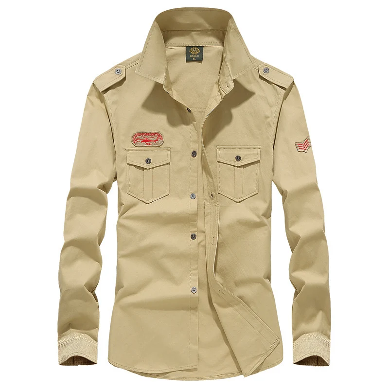 Herren Military-Utility Langarm-Canvashemd mit Brustpattentaschen und Schulterepauletten Nord Taschen