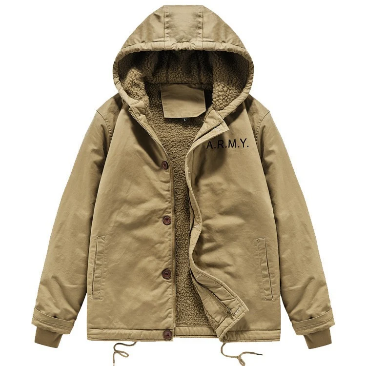 Herren Military-inspirierte Thermo-Kapuzenjacke mit Teddy‑Sherpa‑Futter und Kordelzug Nord Taschen