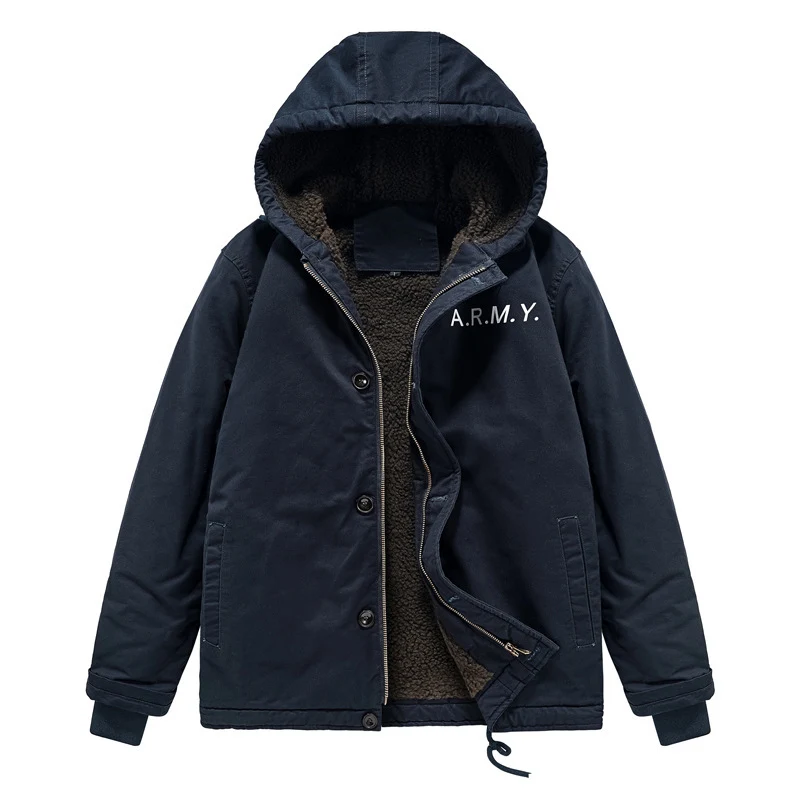 Herren Military-inspirierte Thermo-Kapuzenjacke mit Teddy‑Sherpa‑Futter und Kordelzug Nord Taschen