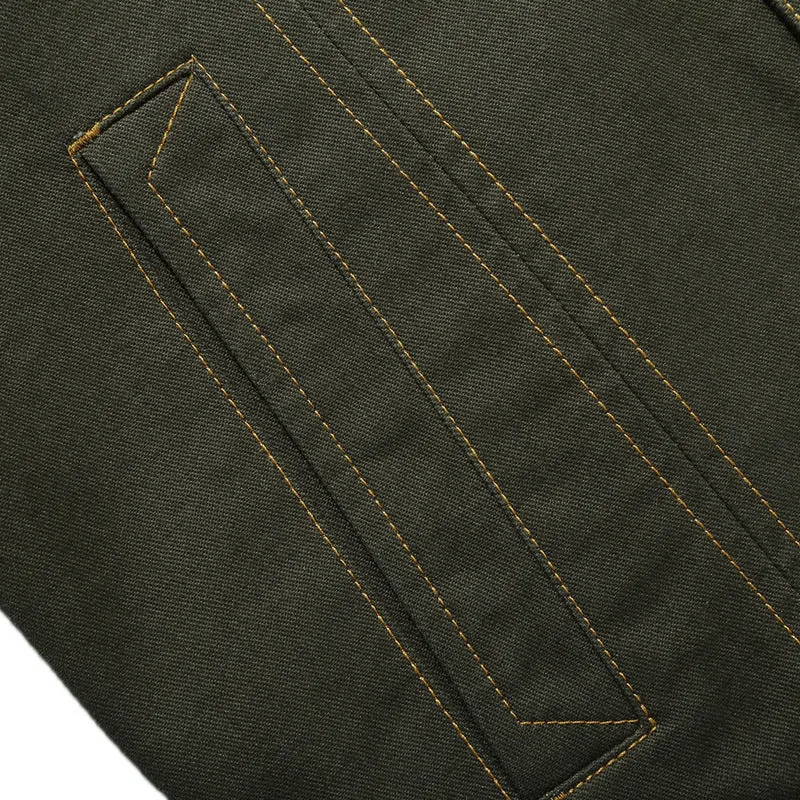 Herren Military‑inspirierte Canvas‑Fieldjacke mit kontrastierenden Ziernähten und Brustklappen Nord Taschen