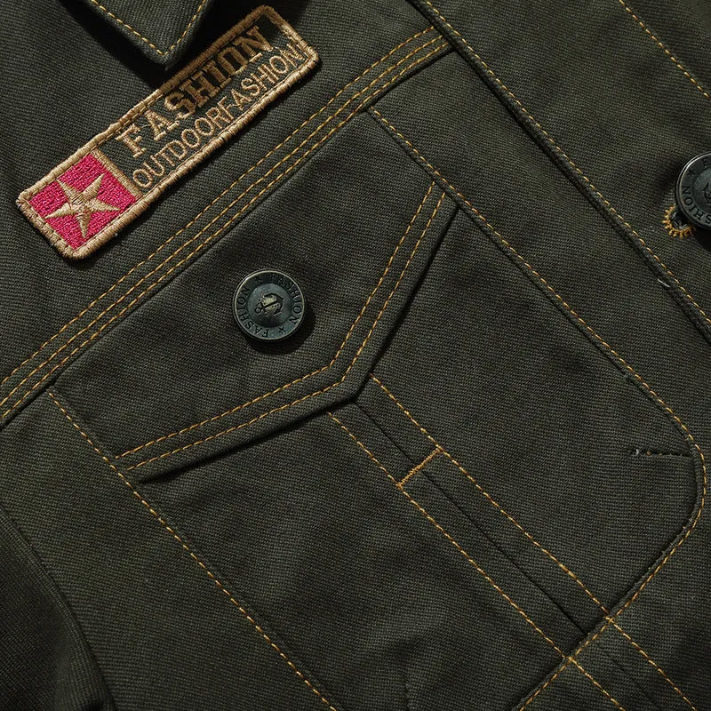 Herren Military‑inspirierte Canvas‑Fieldjacke mit kontrastierenden Ziernähten und Brustklappen Nord Taschen