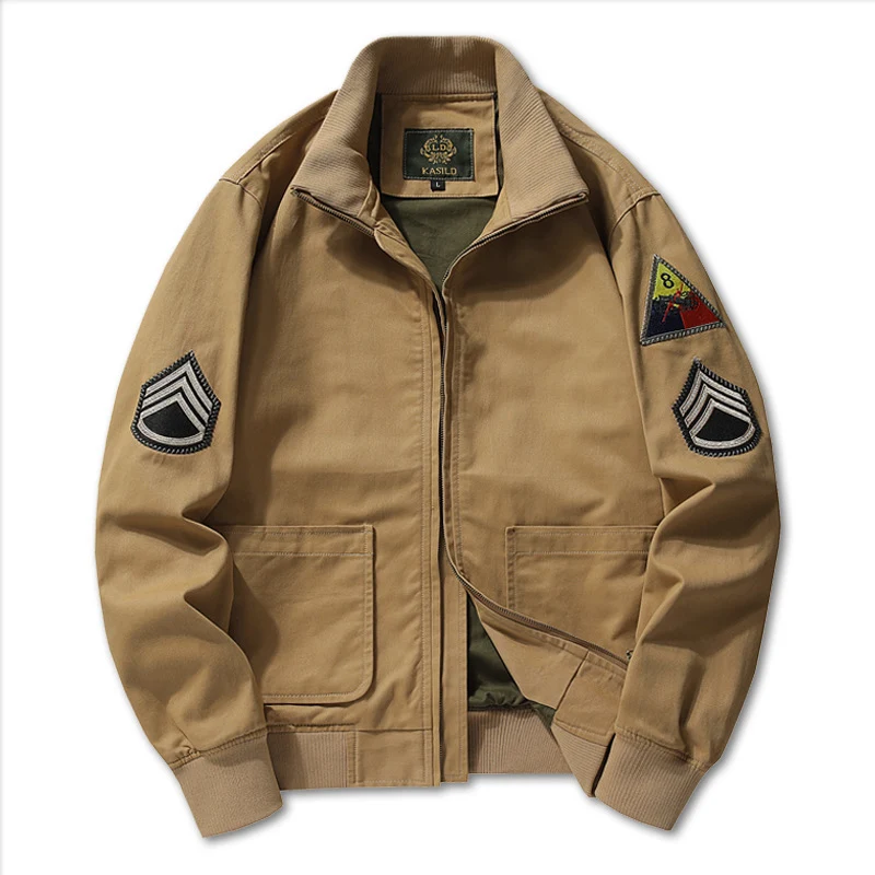 Herren Military-inspirierte Canvas-Bomberjacke mit Aufnähern, Stehkragen und Utility-Taschen Nord Taschen
