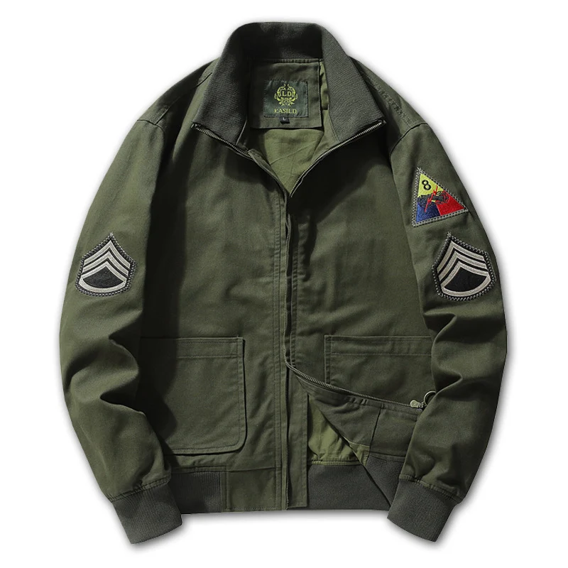 Herren Military-inspirierte Canvas-Bomberjacke mit Aufnähern, Stehkragen und Utility-Taschen Nord Taschen