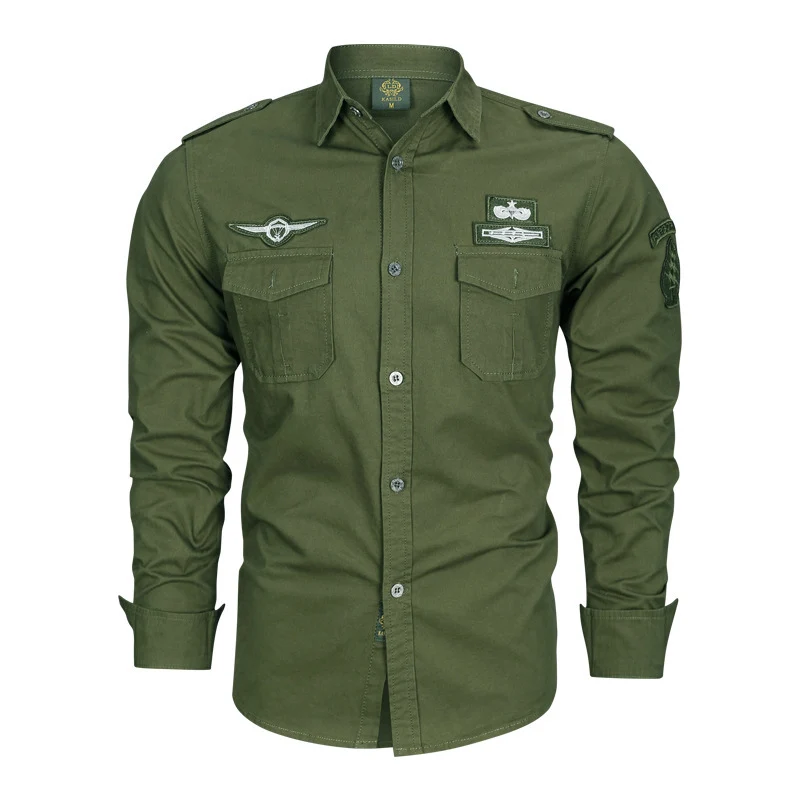 Herren Military-Hemd mit Schulterpatten, aufgesetzten Brusttaschen und Badge-Applikationen Nord Taschen
