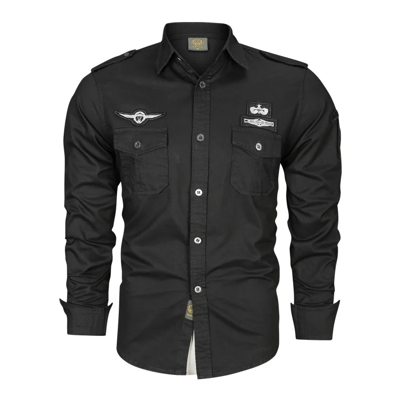 Herren Military-Hemd mit Schulterpatten, aufgesetzten Brusttaschen und Badge-Applikationen Nord Taschen