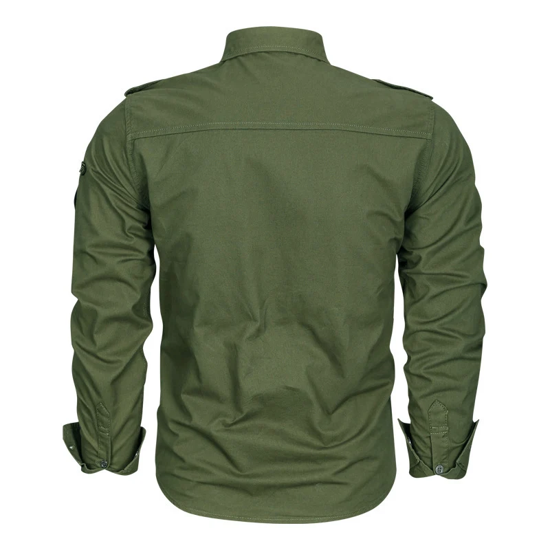 Herren Militärisches Baumwollhemd mit Schulterklappen, Pattentaschen und Stickpatches Nord Taschen