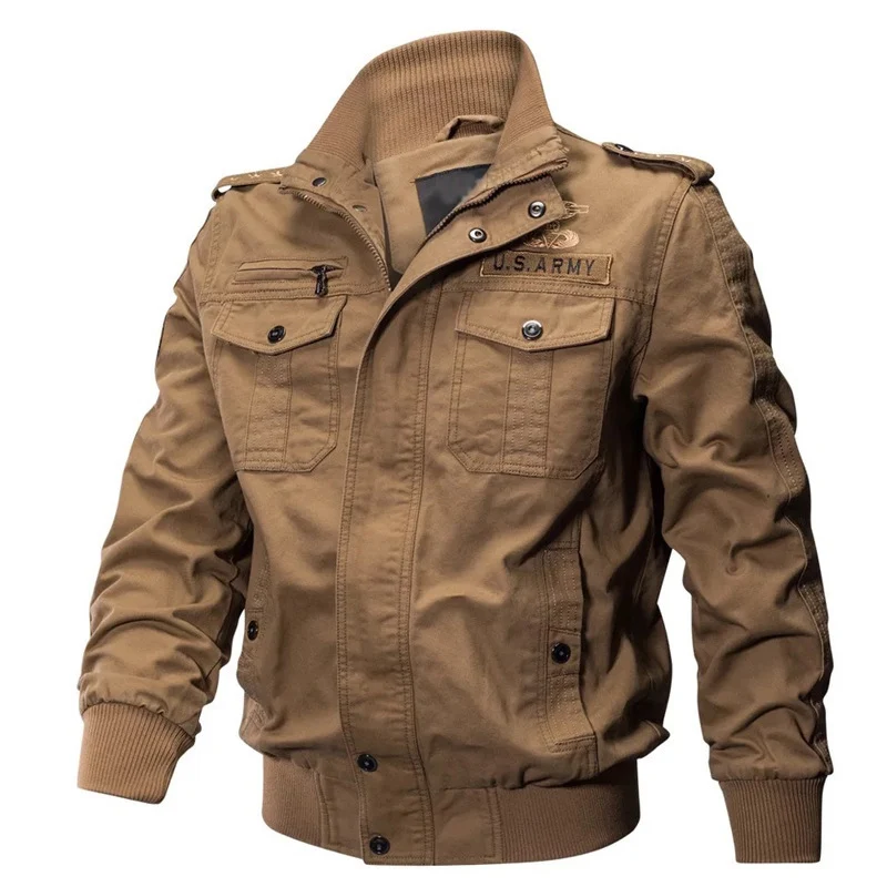 Herren Militärisch inspirierte Pilotenjacke aus Canvas mit Epauletten und Rippbündchen Nord Taschen