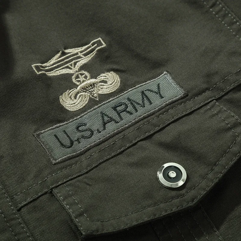 Herren Militärisch inspirierte Pilotenjacke aus Canvas mit Epauletten und Rippbündchen Nord Taschen