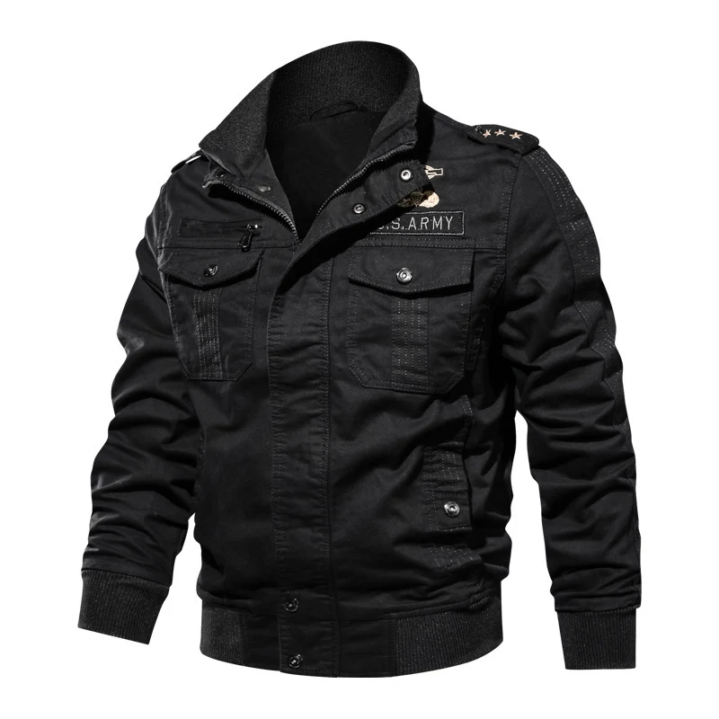Herren Militärisch inspirierte Pilotenjacke aus Canvas mit Epauletten und Rippbündchen Nord Taschen