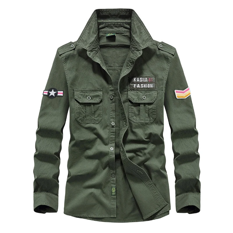 Herren Militärinspiriertes Hemdblouson mit Schulterpatten, Brustpattentaschen und Abzeichenpatches Nord Taschen