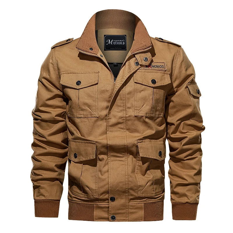 Herren Militärinspirierte Canvas‑Fieldjacke mit Epauletten, Mehrfach‑Taschen und geripptem Bund Nord Taschen