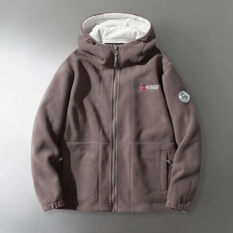 Herren Microfleece-Outdoorjacke mit Kapuze, windabweisender Struktur und Logo-Patch Nord Taschen