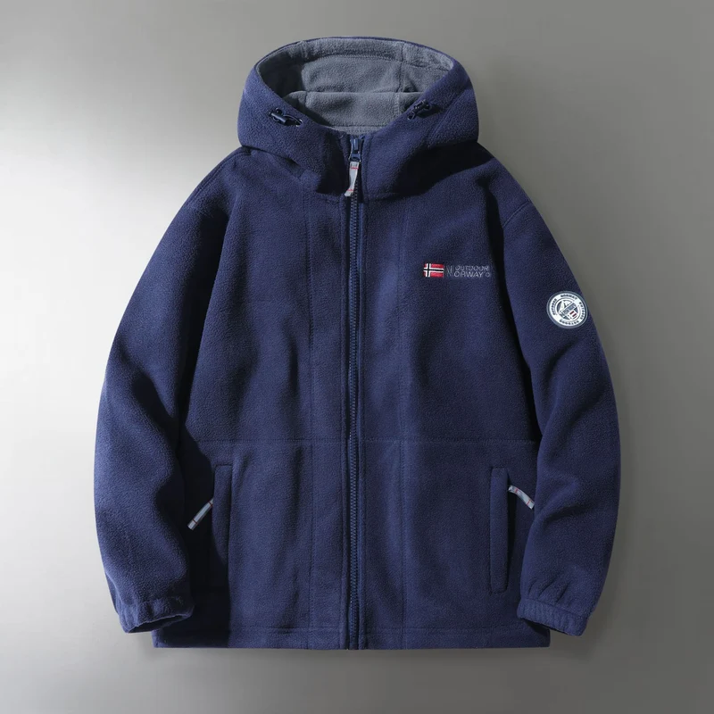 Herren Microfleece-Outdoorjacke mit Kapuze, windabweisender Struktur und Logo-Patch Nord Taschen