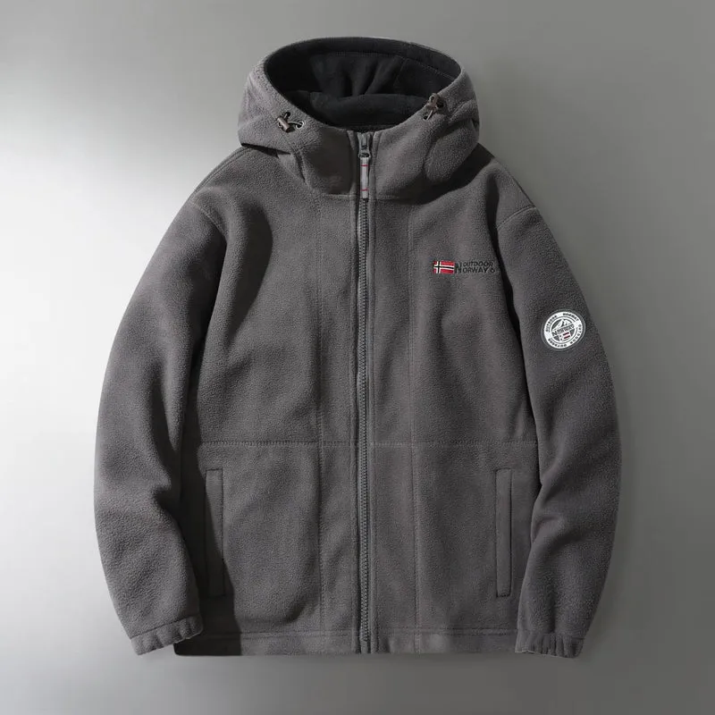 Herren Microfleece-Outdoorjacke mit Kapuze, windabweisender Struktur und Logo-Patch Nord Taschen