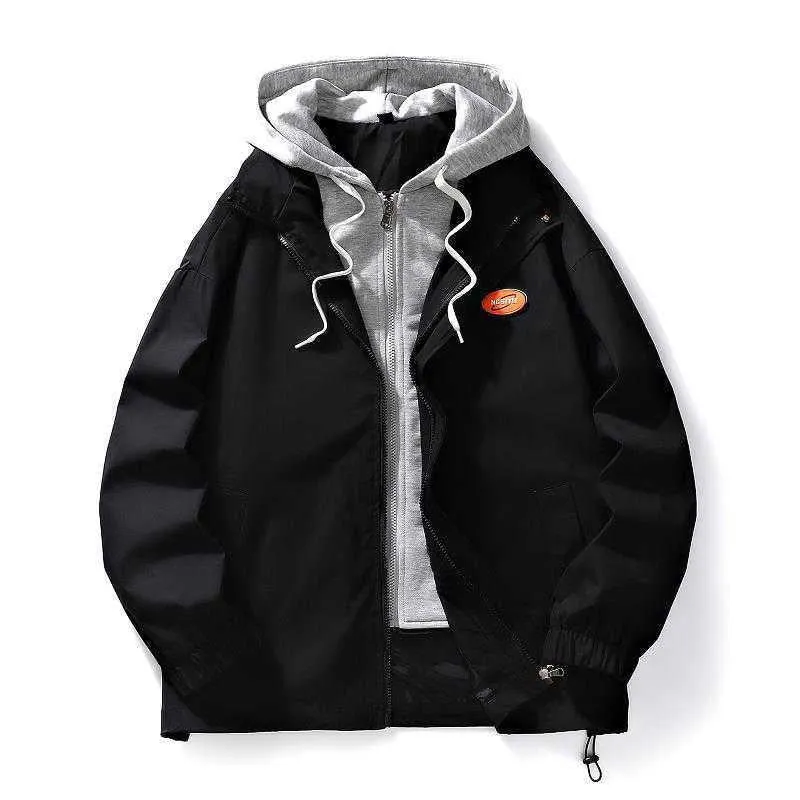 Herren mehrlagige Übergangsjacke mit Kapuzen-Innenlayer und Smiley-Graffiti-Print Nord Taschen