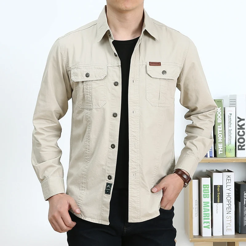 Herren Leichtes Canvas-Overshirt im Utility‑Stil mit Brustpattentaschen und Hemdkragen Nord Taschen