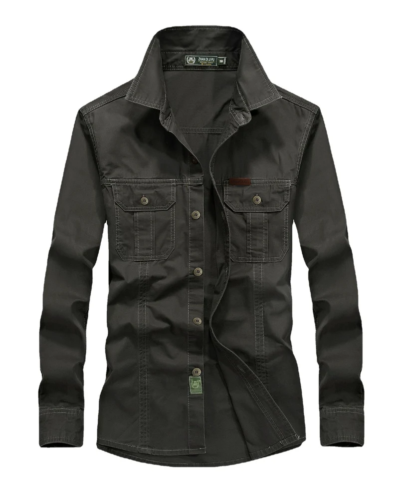 Herren leichtes Canvas-Fieldhemdjacke mit Brustpattentaschen und verstärkten Nähten Nord Taschen