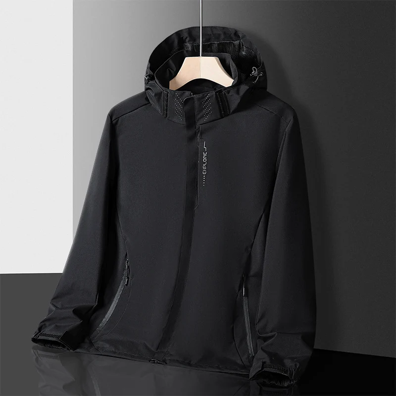 Herren leichter wasserdichter Softshell‑Hoodie mit Kapuze und Tarn‑Hex‑Alloverprint Nord Taschen
